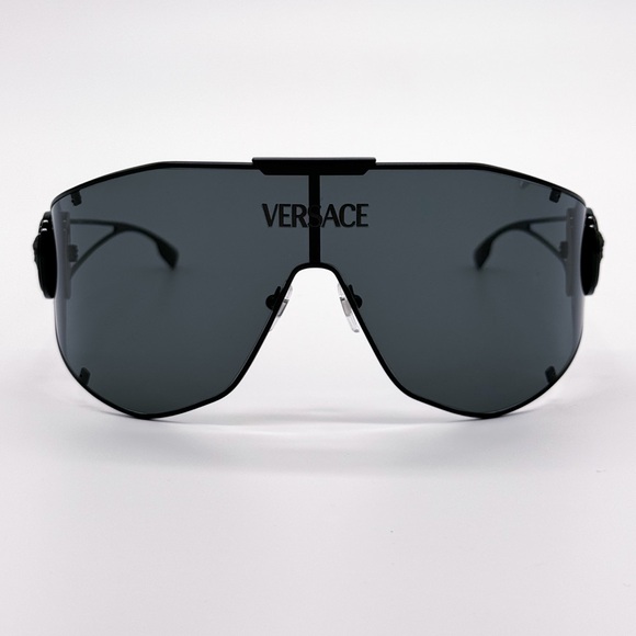 NEW VERSACE MOD 2268 1433/87 SHIELD VE2268 143387 BLACK METAL UNISEX SUNGLASSES - Picture 3 of 11